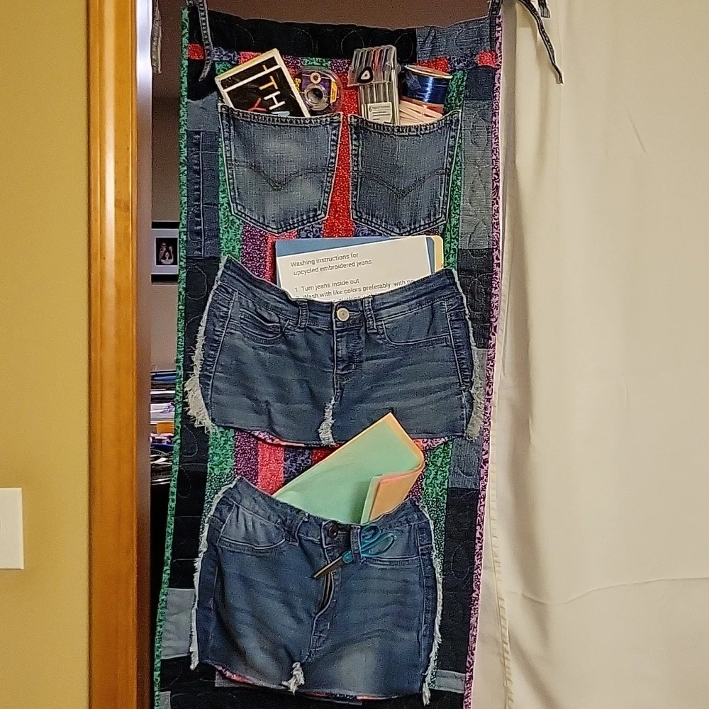 Upcycled Molly Made It Organizer Hand crafted denim & colorful quilted storage